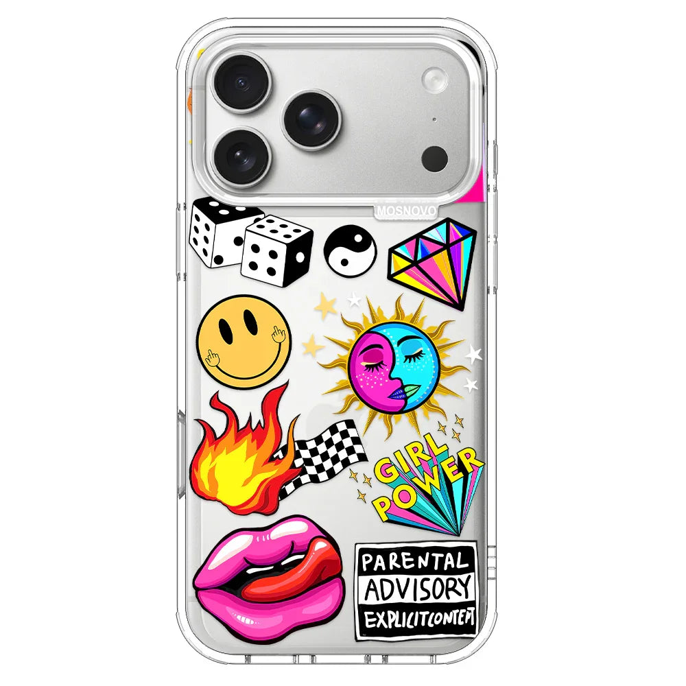 Funky Stickers Phone Case - iPhone 17 Pro Max Case MOSNOVO Funky Stickers Phone Case - iPhone 17 Pro Max Case MOSNOVO