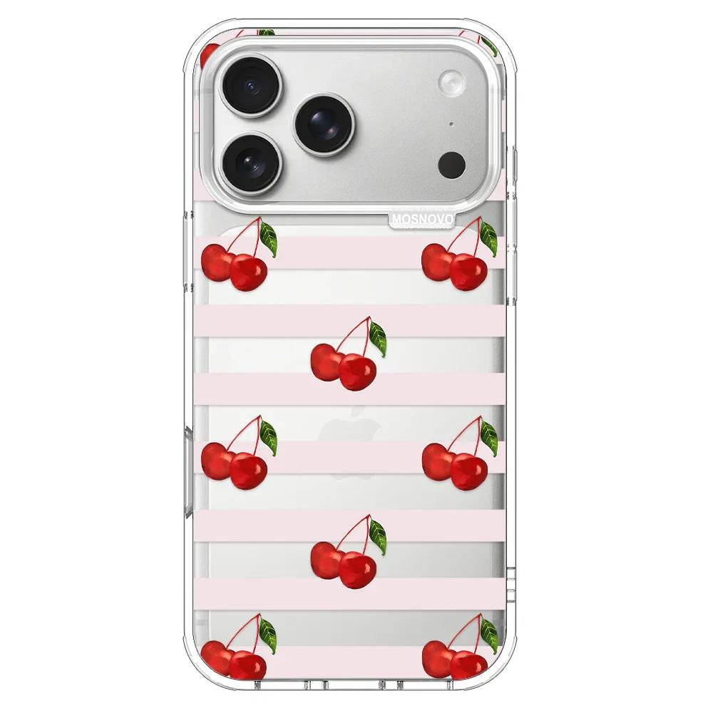 Pink Stripes Cherry Phone Case - iPhone 17 Pro Max Case MOSNOVO Pink Stripes Cherry Phone Case - iPhone 17 Pro Max Case MOSNOVO