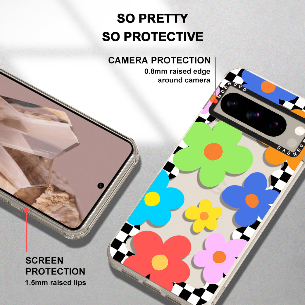 60's Checkered Floral Phone Case - Google Pixel 8 Pro Case - MOSNOVO