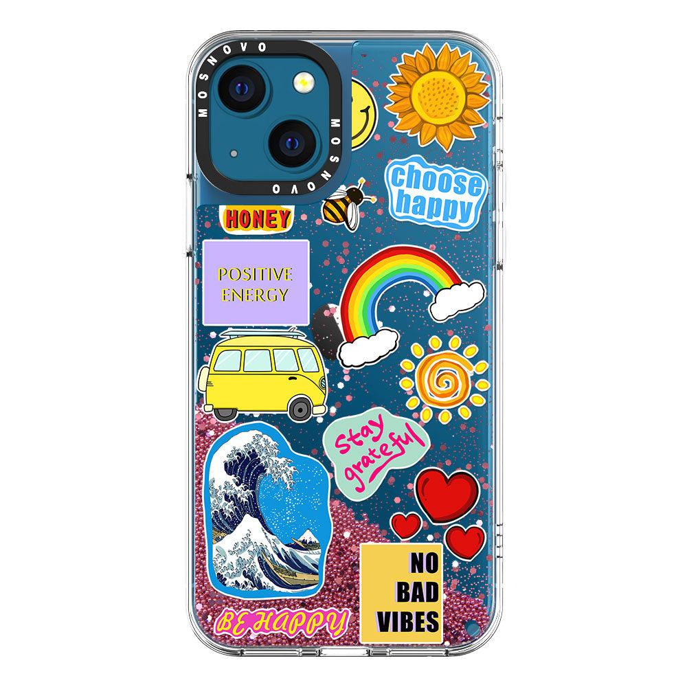 Happy Vibes Glitter Phone Case - iPhone 13 Case - MOSNOVO