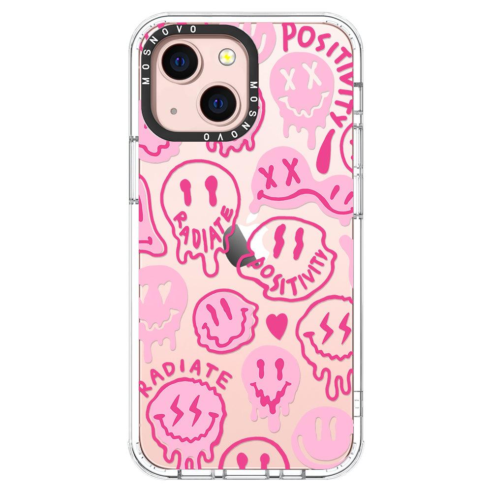 Pink Dripping Smiles Positivity Radiate Face Phone Case - iPhone 13 Case