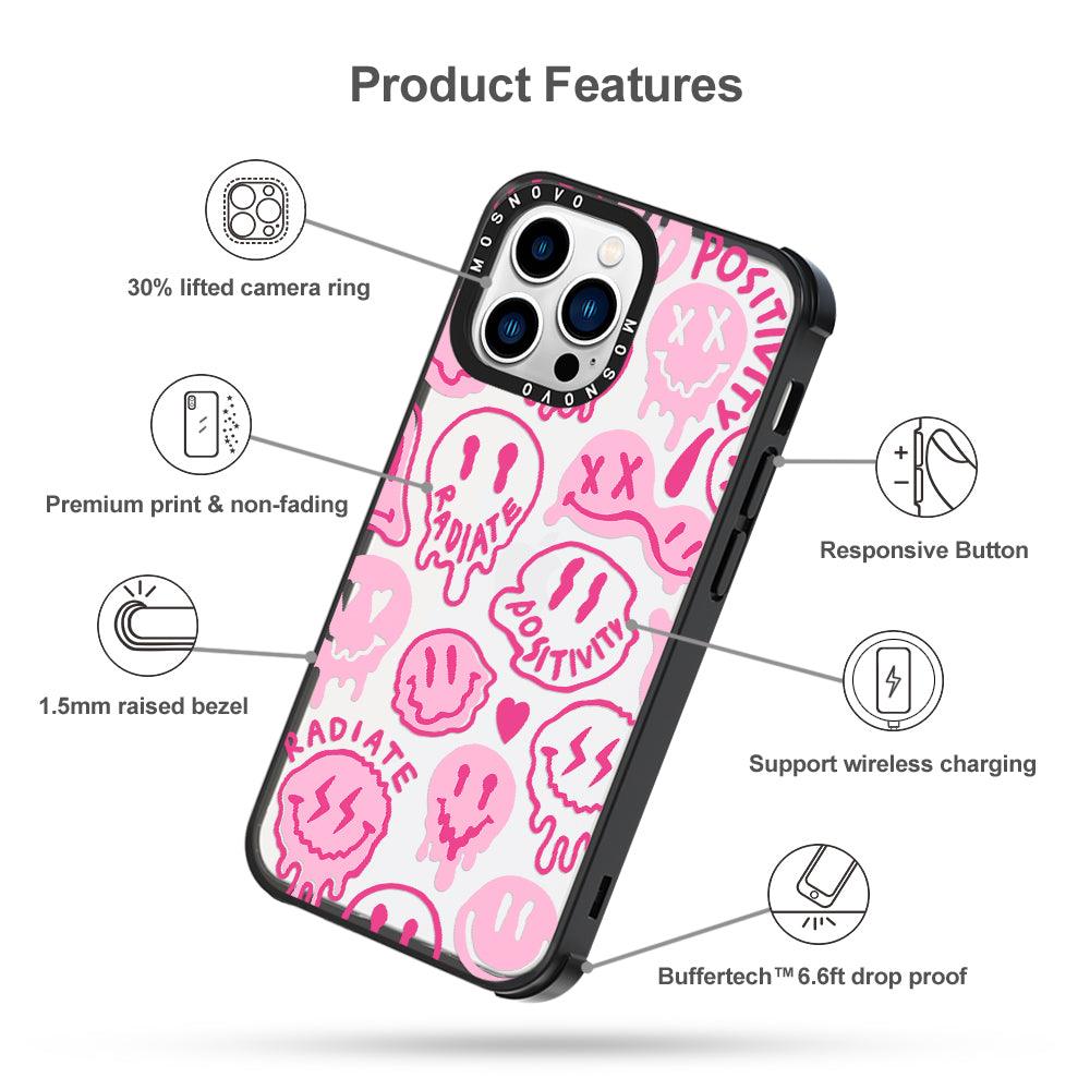 Pink Dripping Smiles Positivity Radiate Face Phone Case - iPhone 13 Pro Case - MOSNOVO