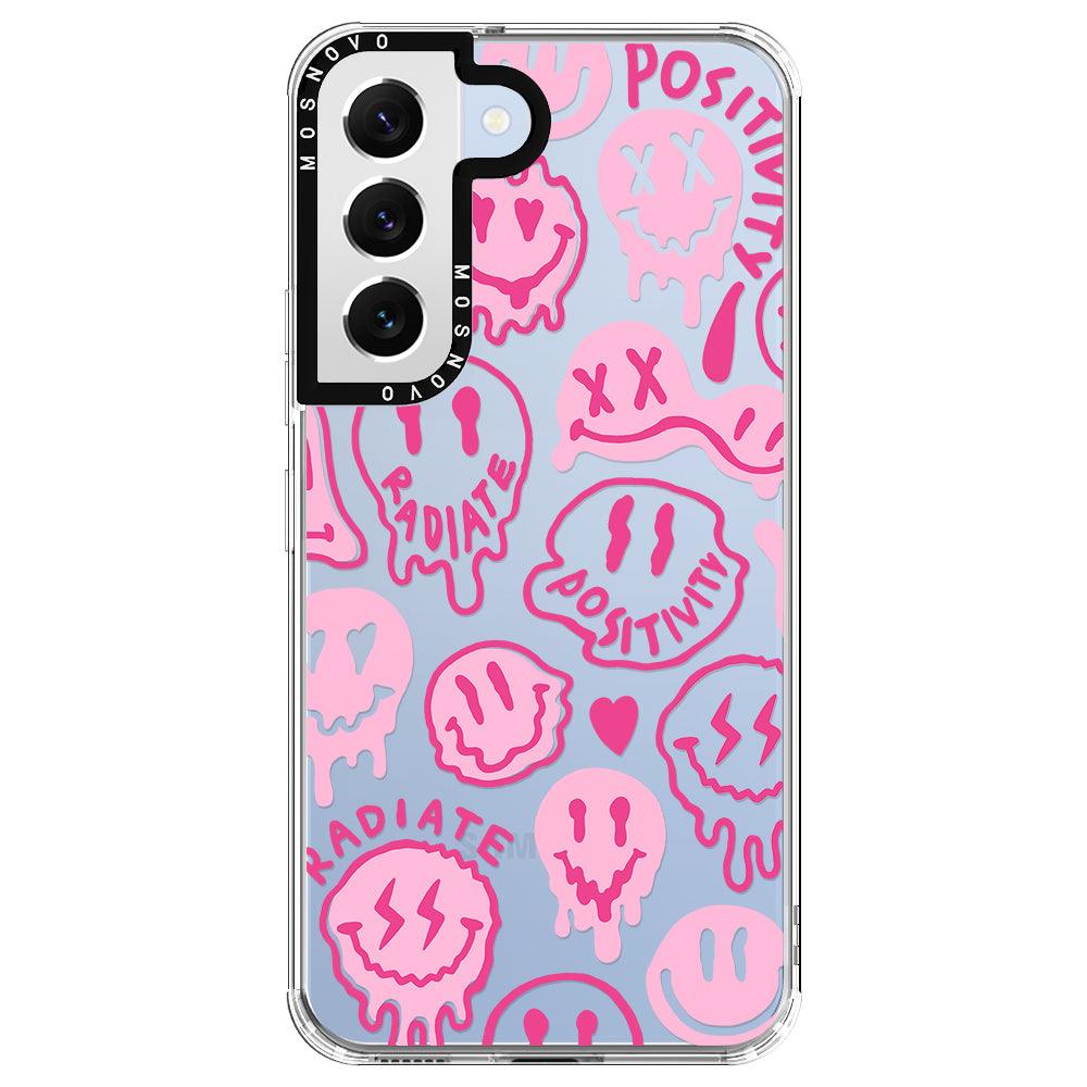 Pink Dripping Smiles Positivity Radiate Face Phone Case - Samsung Galaxy S22 Case - MOSNOVO