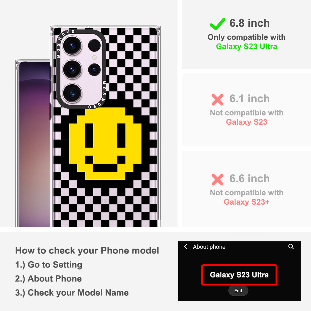 Smile Checkered Phone Case - Samsung Galaxy S23 Ultra Case