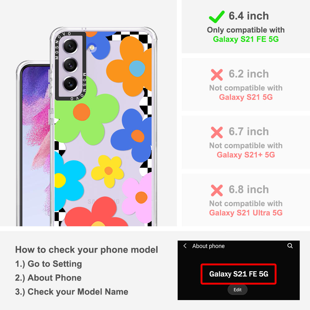 60's Checkered Floral Phone Case - Samsung Galaxy S21 FE Case