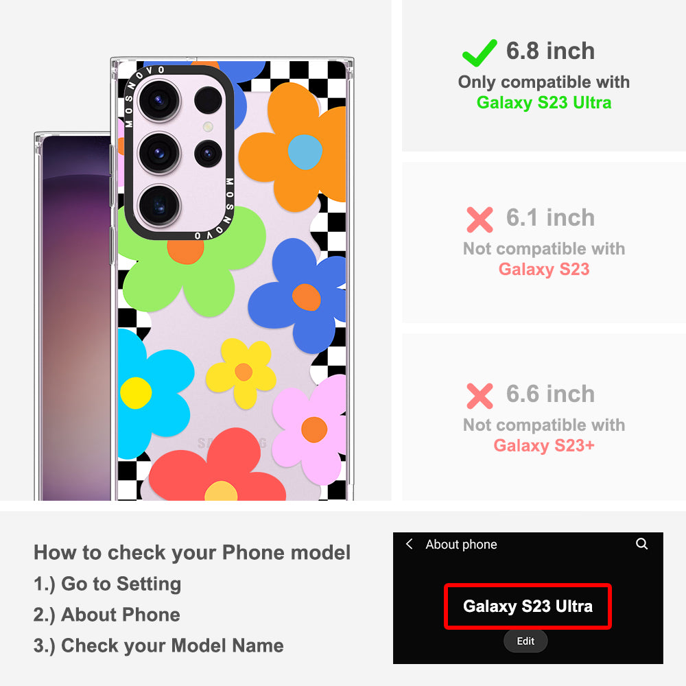 60's Checkered Floral Phone Case - Samsung Galaxy S23 Ultra Case