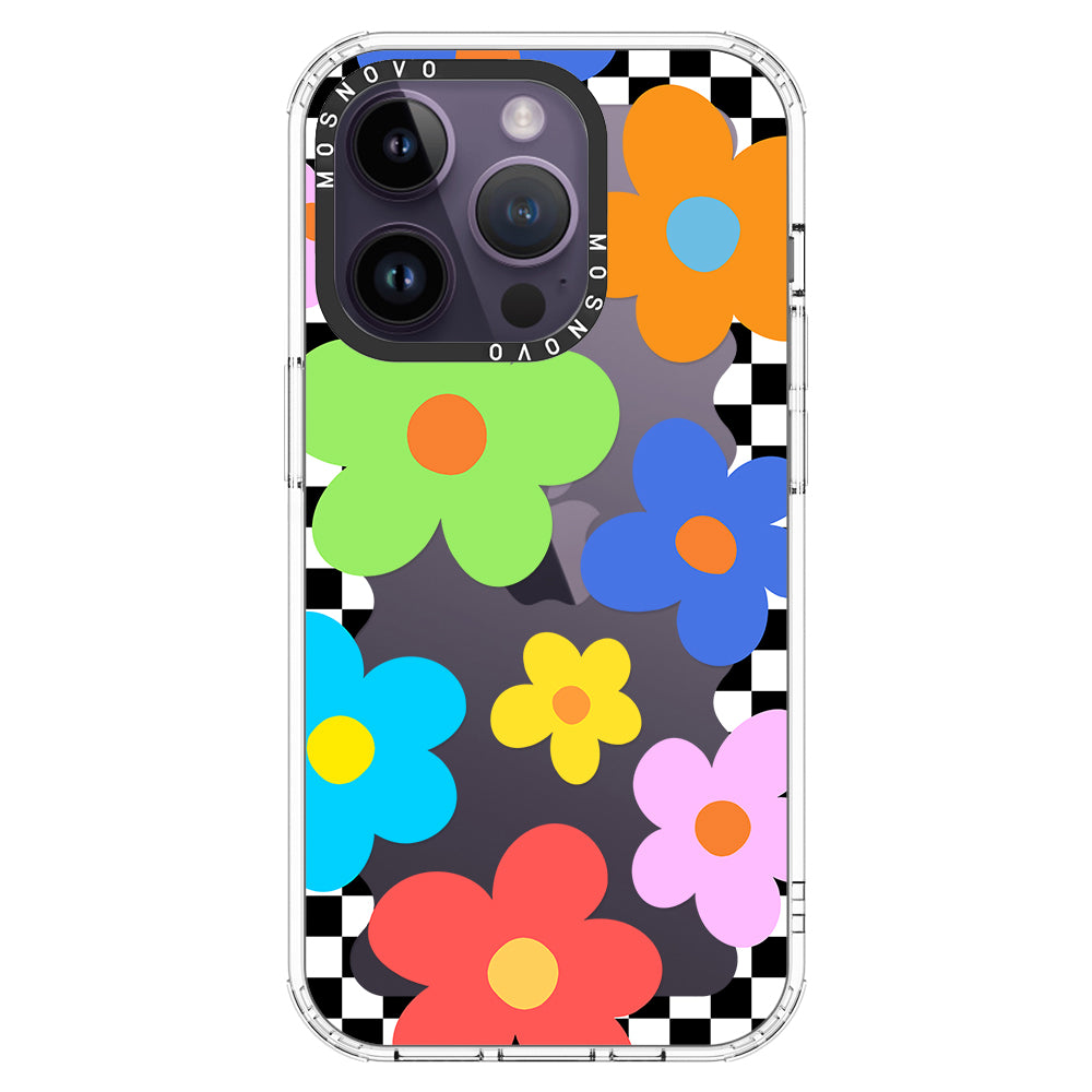 60's Checkered Floral Phone Case - iPhone 14 Pro Case - MOSNOVO