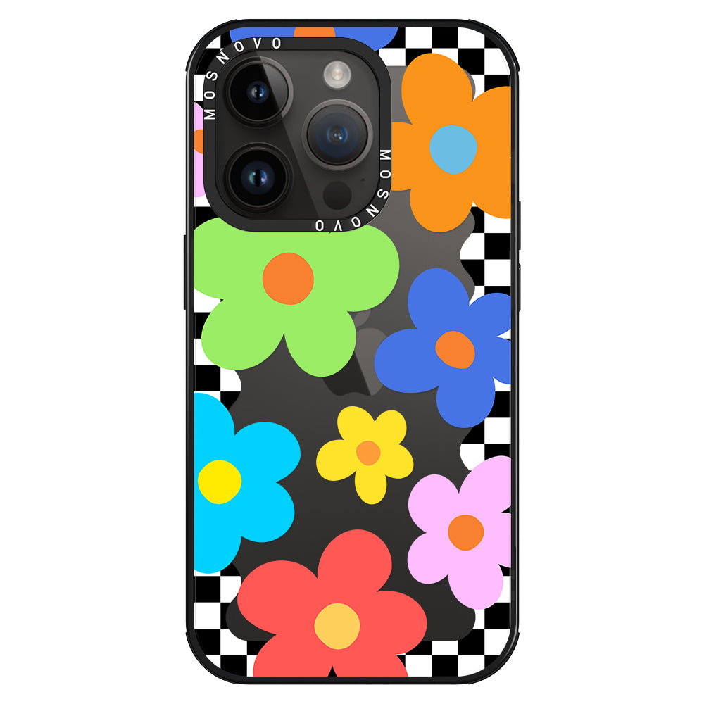 60's Checkered Floral Phone Case - iPhone 14 Pro Case - MOSNOVO