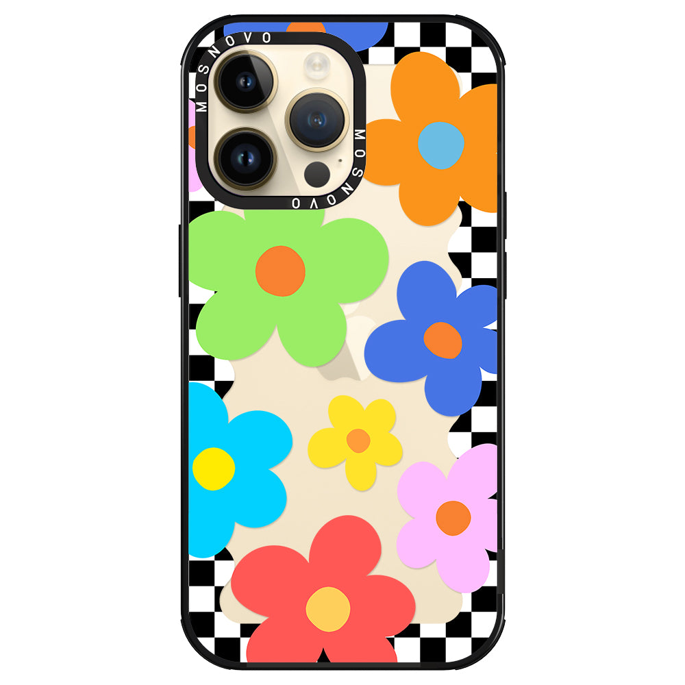 60's Checkered Floral Phone Case - iPhone 14 Pro Max Case - MOSNOVO