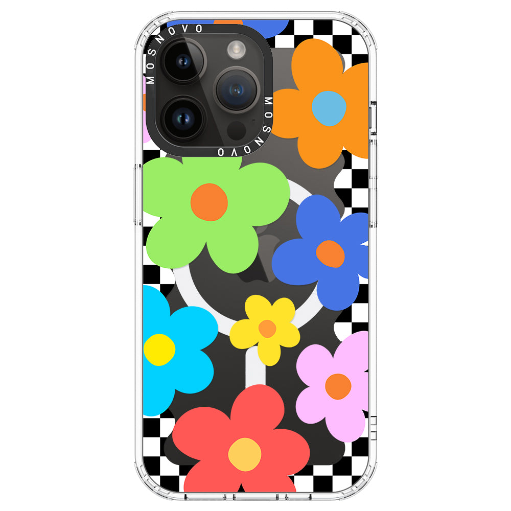 60's Checkered Floral Phone Case - iPhone 14 Pro Max Case - MOSNOVO