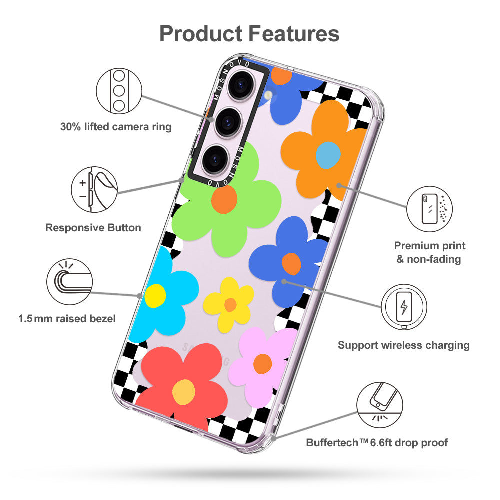 60's Checkered Floral Phone Case - Samsung Galaxy S23 Case