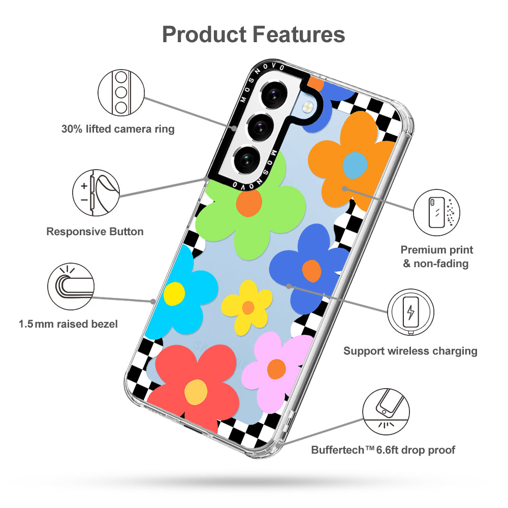 60's Checkered Floral Phone Case - Samsung Galaxy S22 Case