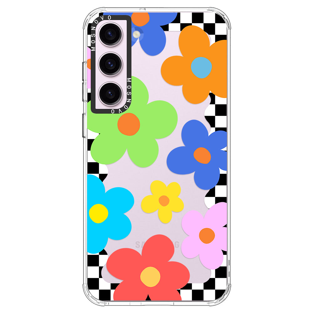 60's Checkered Floral Phone Case - Samsung Galaxy S23 Plus Case