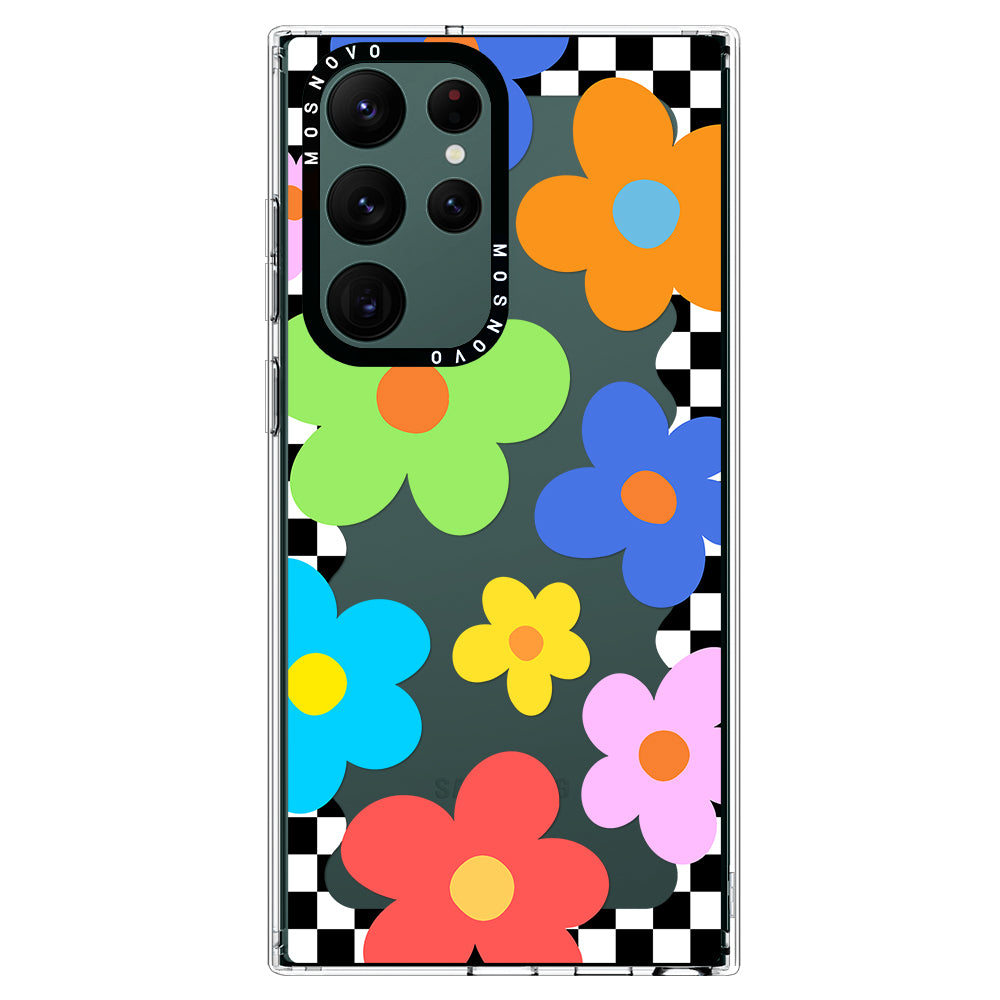 60's Checkered Floral Phone Case - Samsung Galaxy S22 Ultra Case