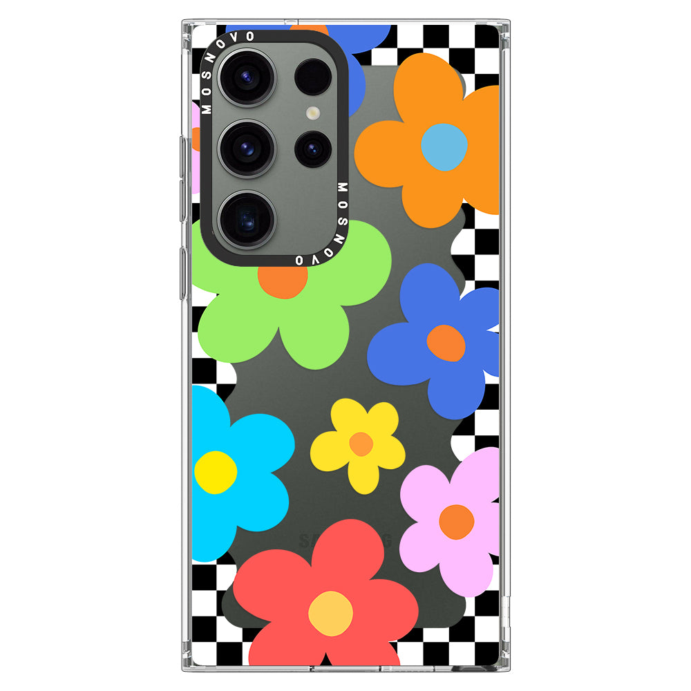 60's Checkered Floral Phone Case - Samsung Galaxy S23 Ultra Case