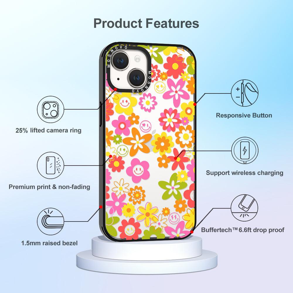 70's Groovy Floral Phone Case - iPhone 14 Plus Case - MOSNOVO