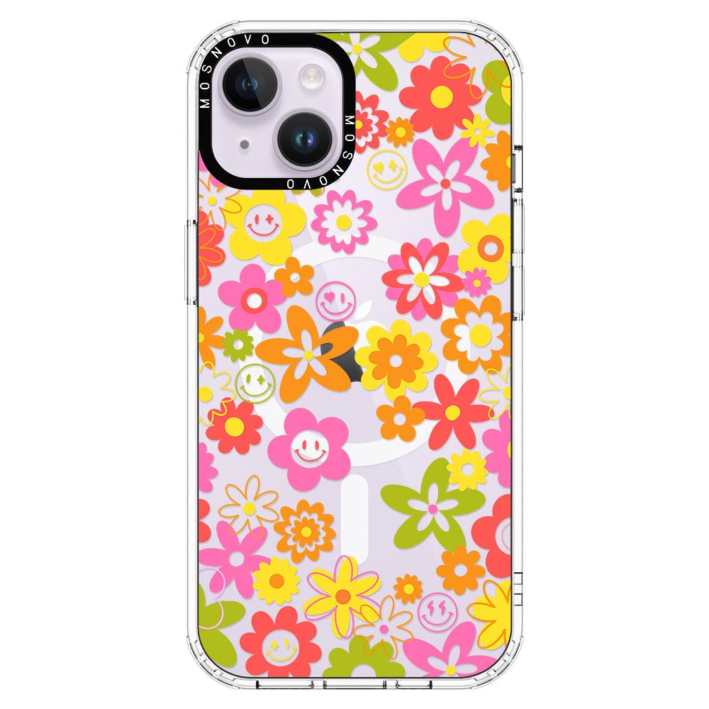 70's Groovy Floral Phone Case - iPhone 14 Plus Case - MOSNOVO