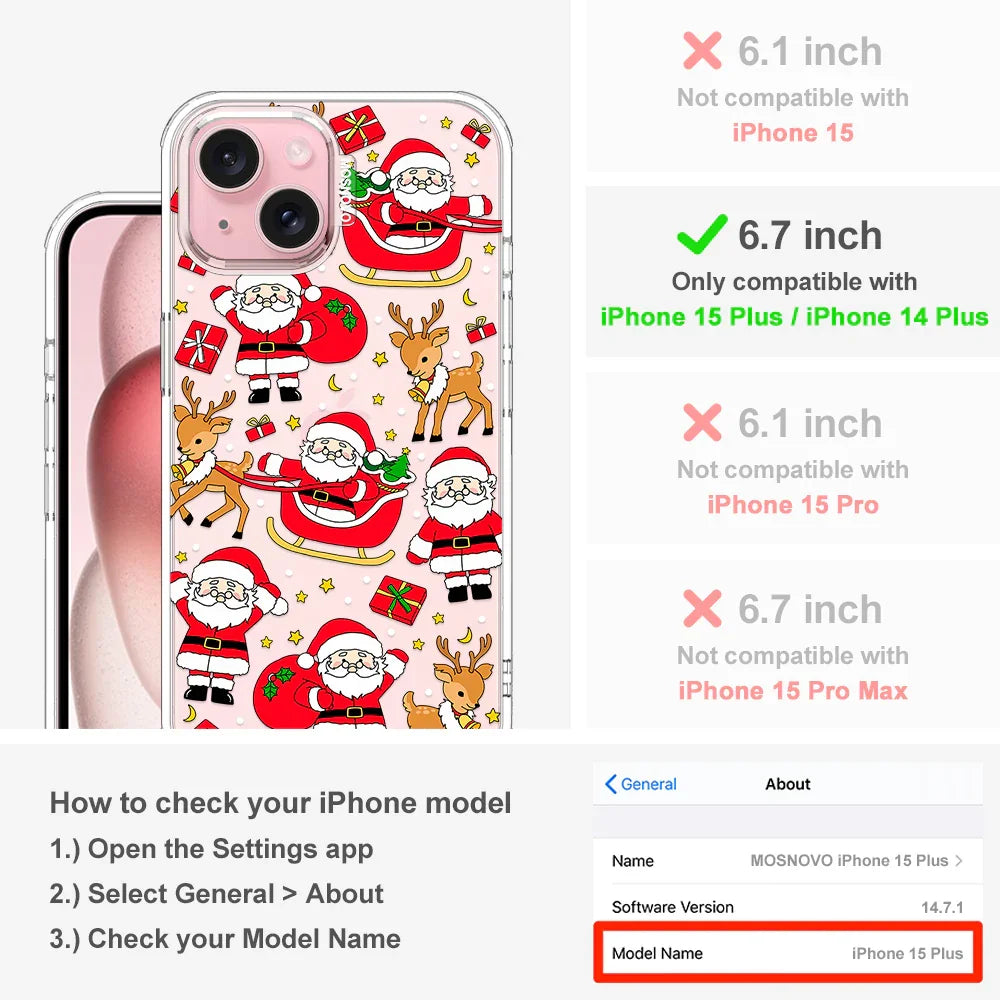 Cute Santa Claus Deer Phone Case - iPhone 15 Plus Case Clear