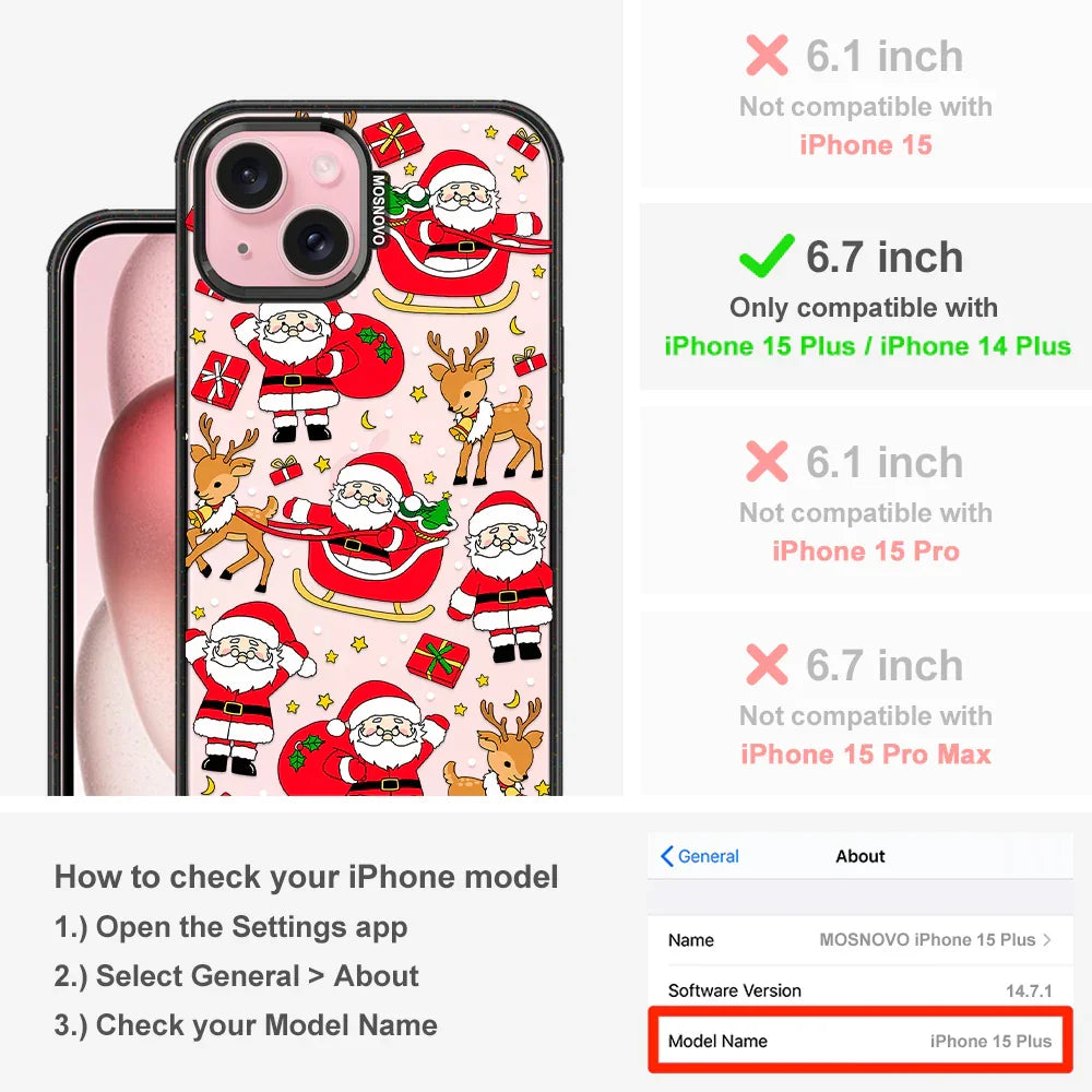 Cute Santa Claus Deer Phone Case - iPhone 15 Plus Case Clear Black ShockStone