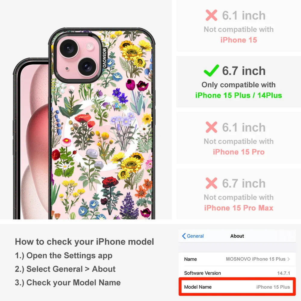 Wildflowers Phone Case - iPhone 15 Plus Case Clear Black ShockStone With MagSafe