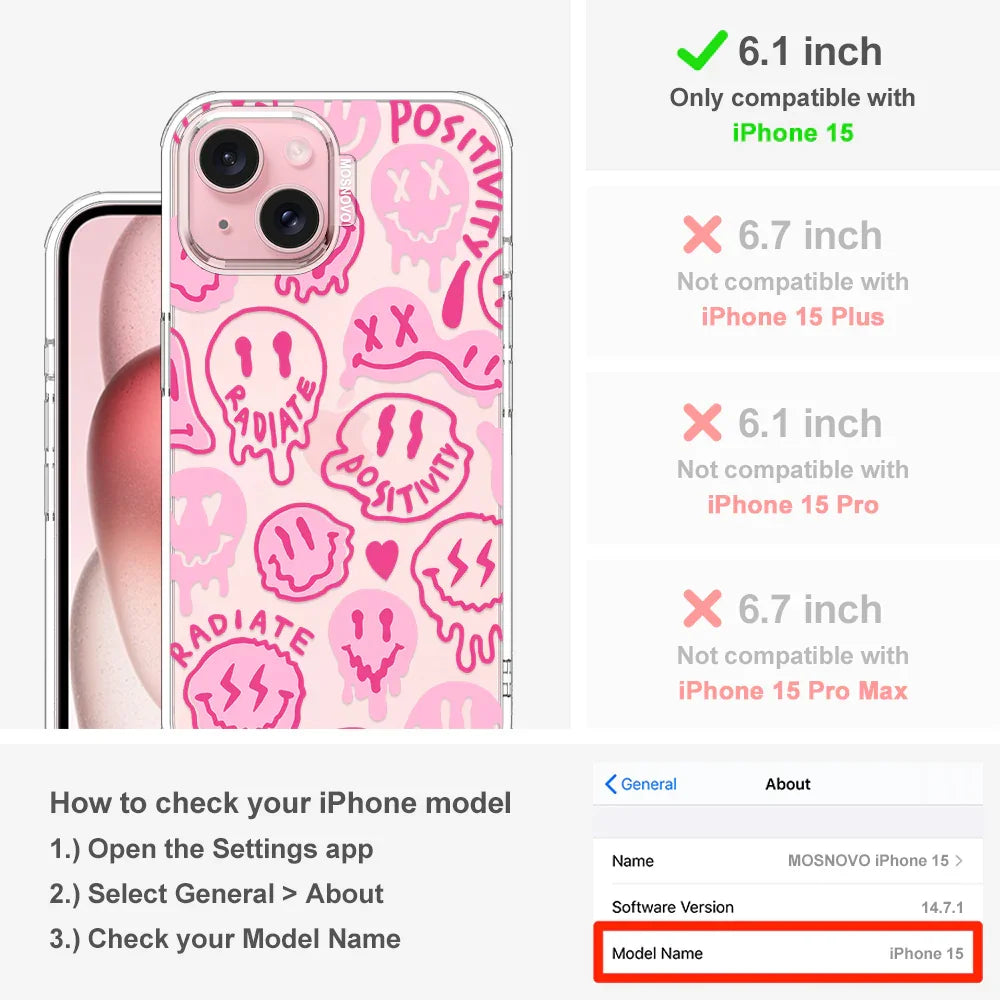Pink Dripping Smiles Positivity Radiate Face Phone Case - iPhone 15 Case Clear