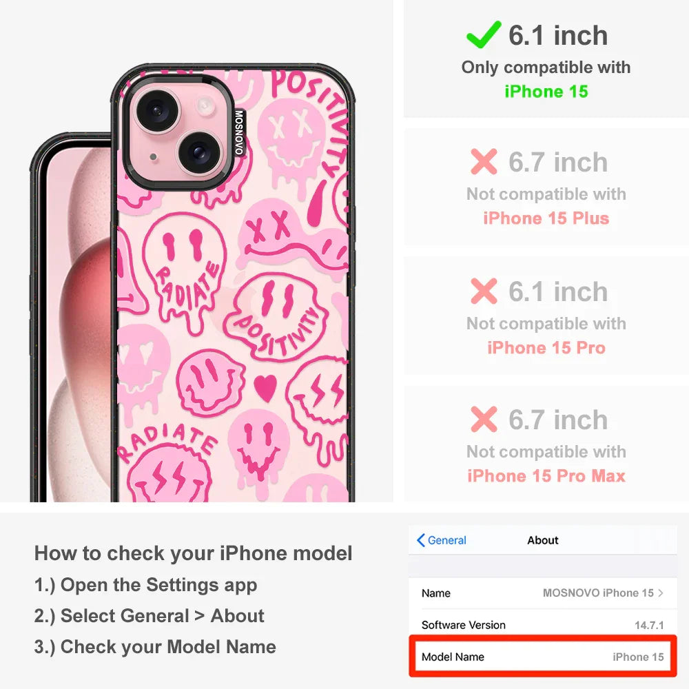 Pink Dripping Smiles Positivity Radiate Face Phone Case - iPhone 15 Case Clear Black ShockStone