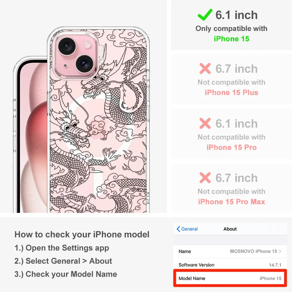 Black Dragon Phone Case - iPhone 15 Case Clear With MagSafe