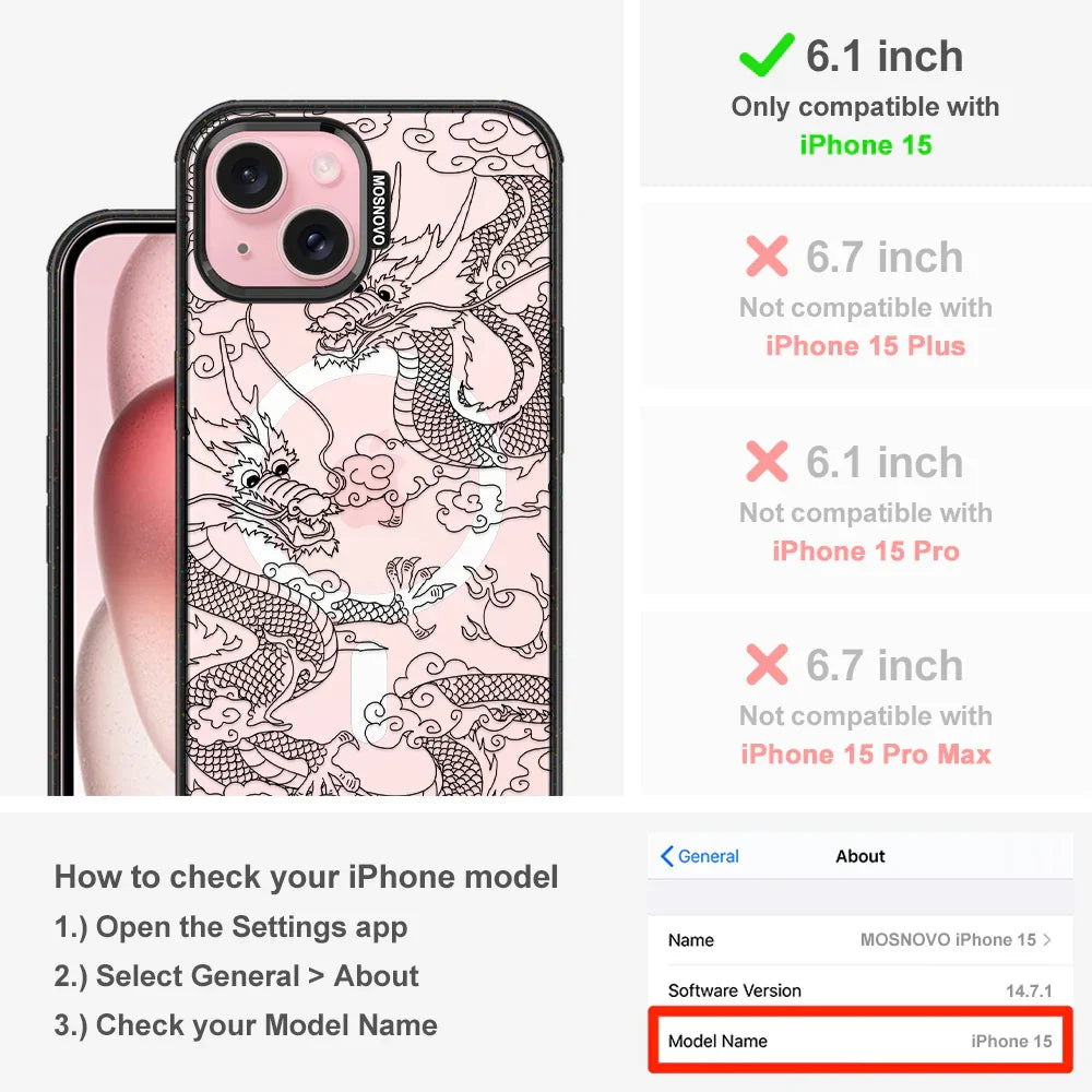 Black Dragon Phone Case - iPhone 15 Case Clear Black ShockStone With MagSafe