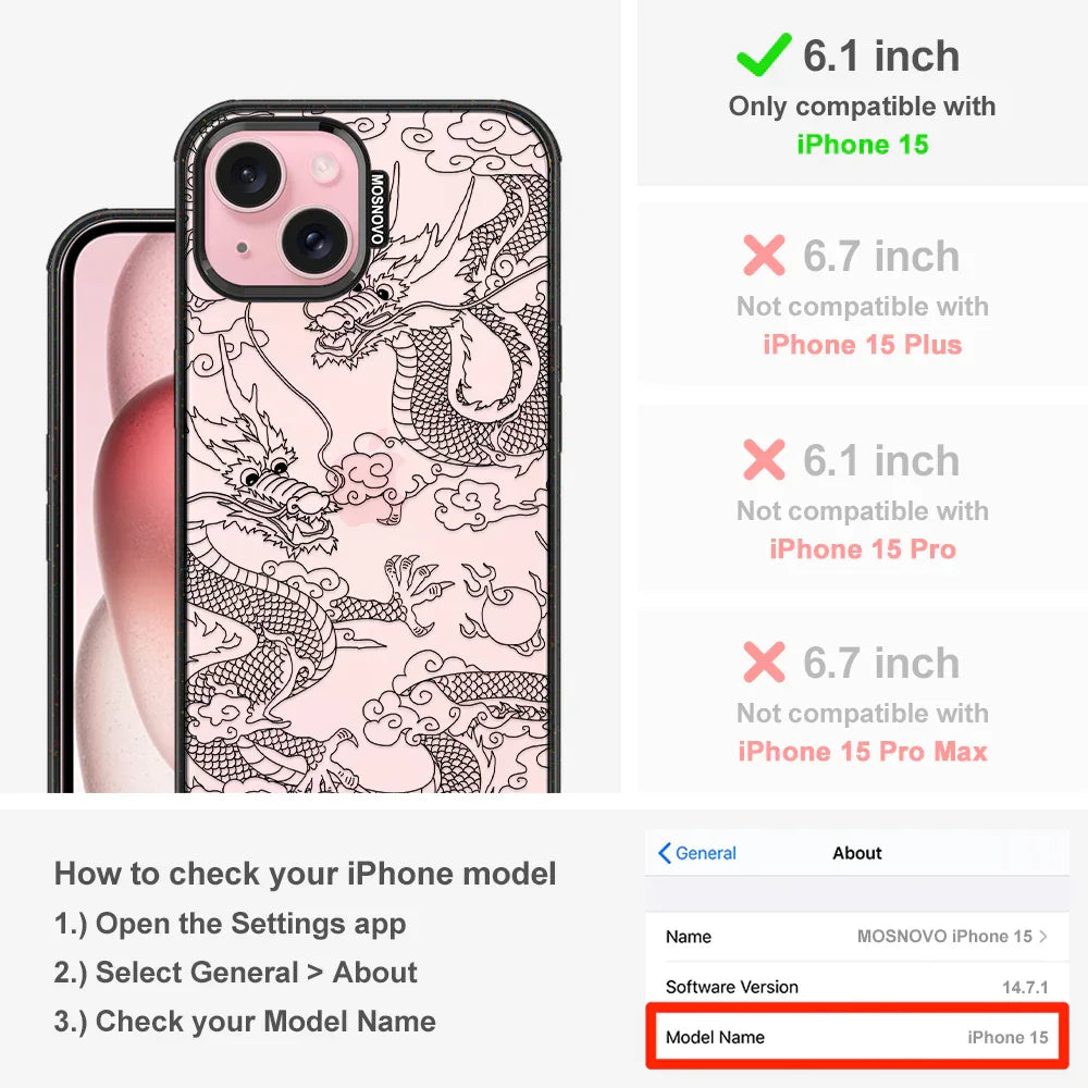 Black Dragon Phone Case - iPhone 15 Case Clear Black ShockStone