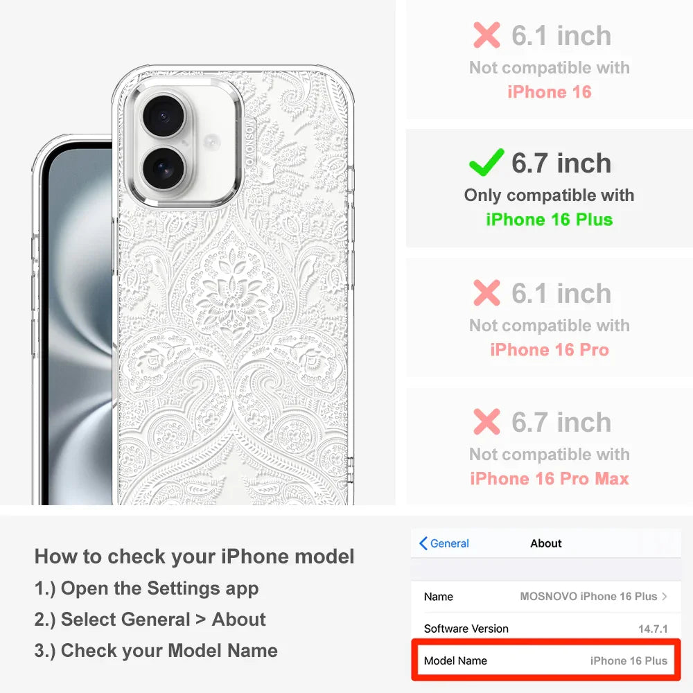 White Damask Phone Case - iPhone 16 Plus Case Clear