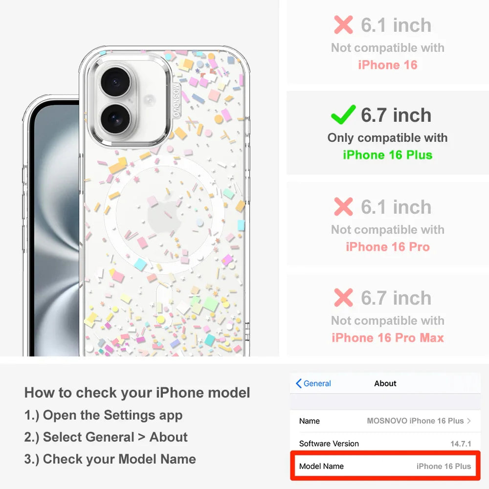 Confetti Phone Case - iPhone 16 Plus Case Clear With MagSafe