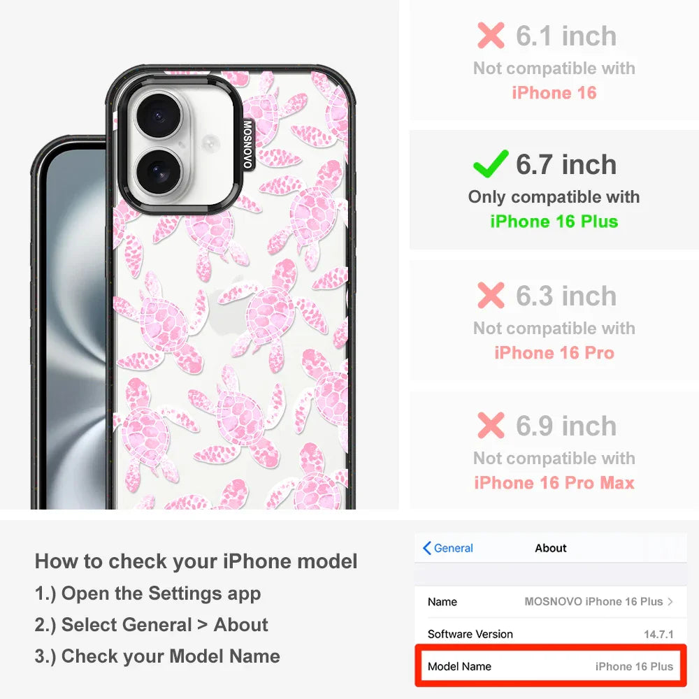Pink Turtle Phone Case - iPhone 16 Plus Case Clear Black ShockStone