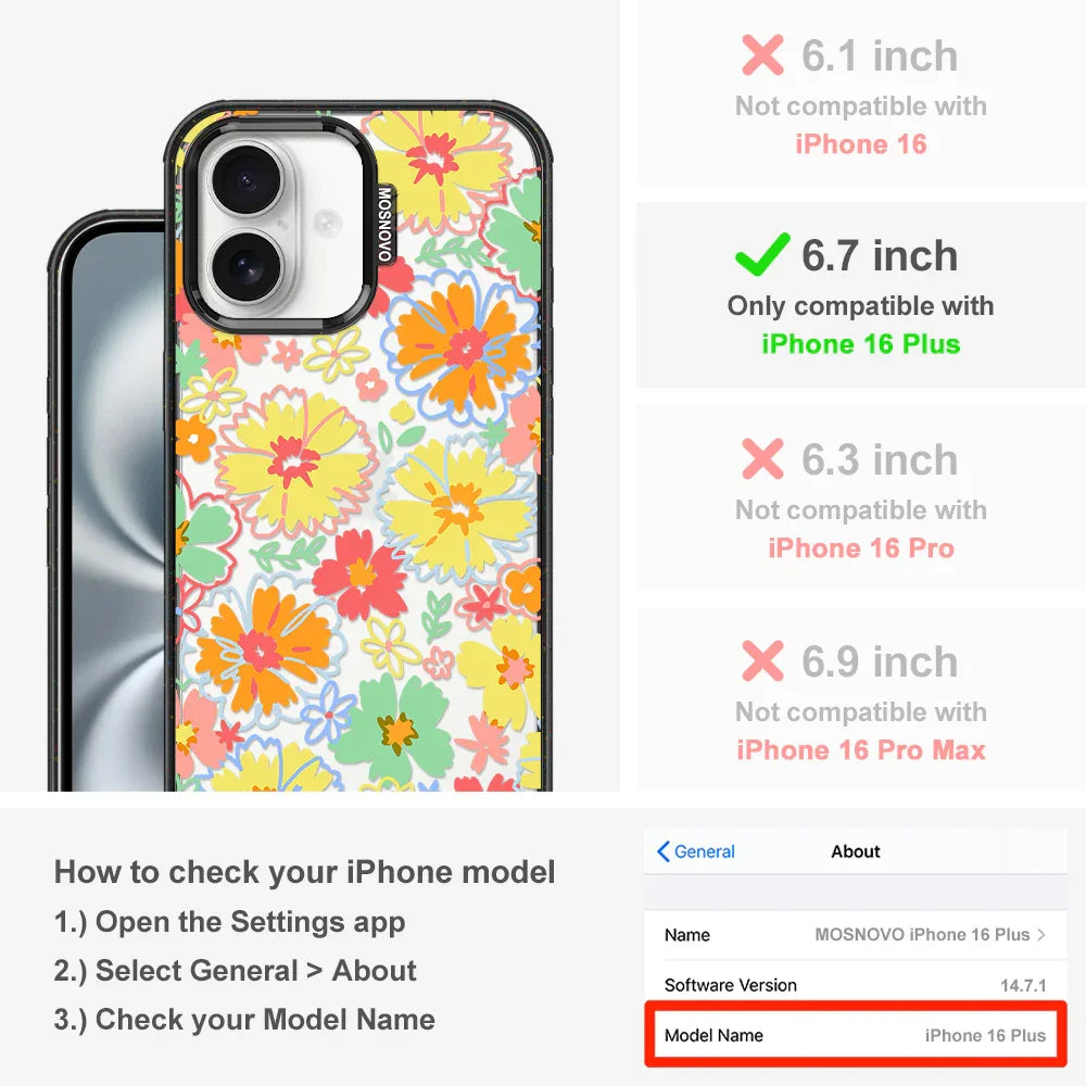 Retro Boho Hippie Flowers Phone Case - iPhone 16 Plus Case Clear Black ShockStone
