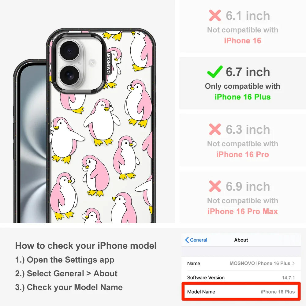 Pink Penguins Phone Case - iPhone 16 Plus Case Clear Black ShockStone