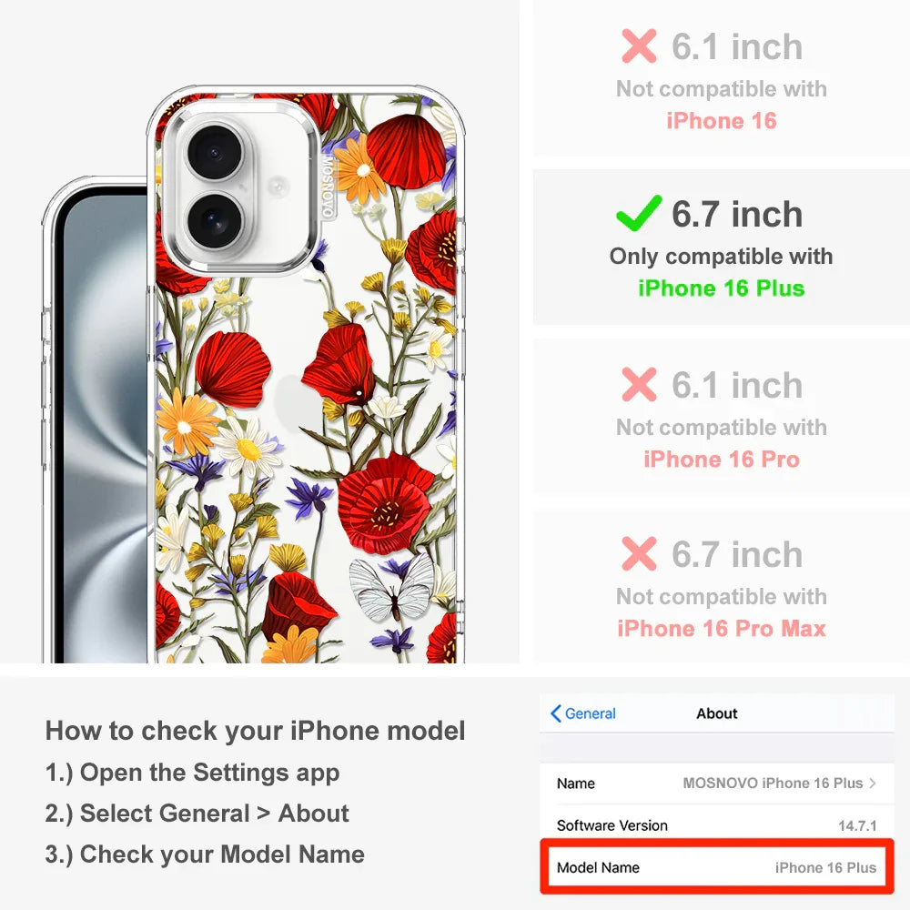 Poppy Floral Phone Case - iPhone 16 Plus Case Clear