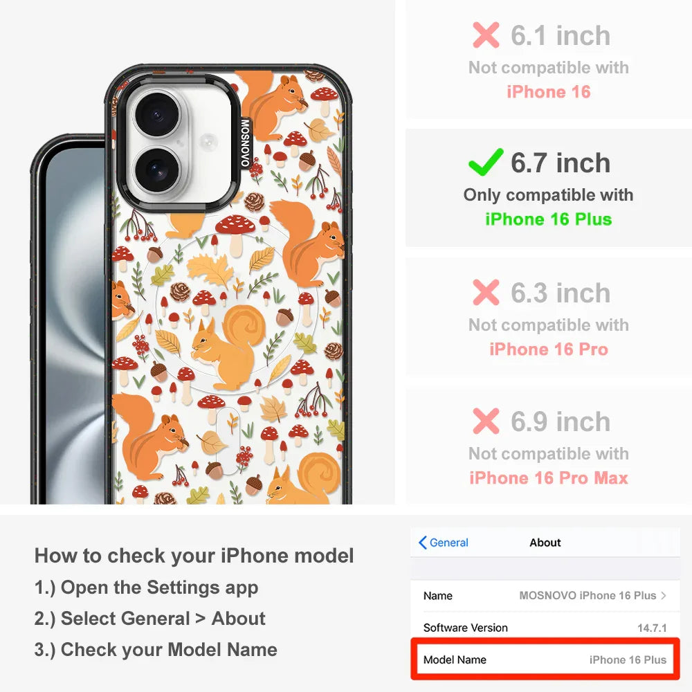 Autumn Squirrel Phone Case - iPhone 16 Plus Case Clear Black ShockStone With MagSafe