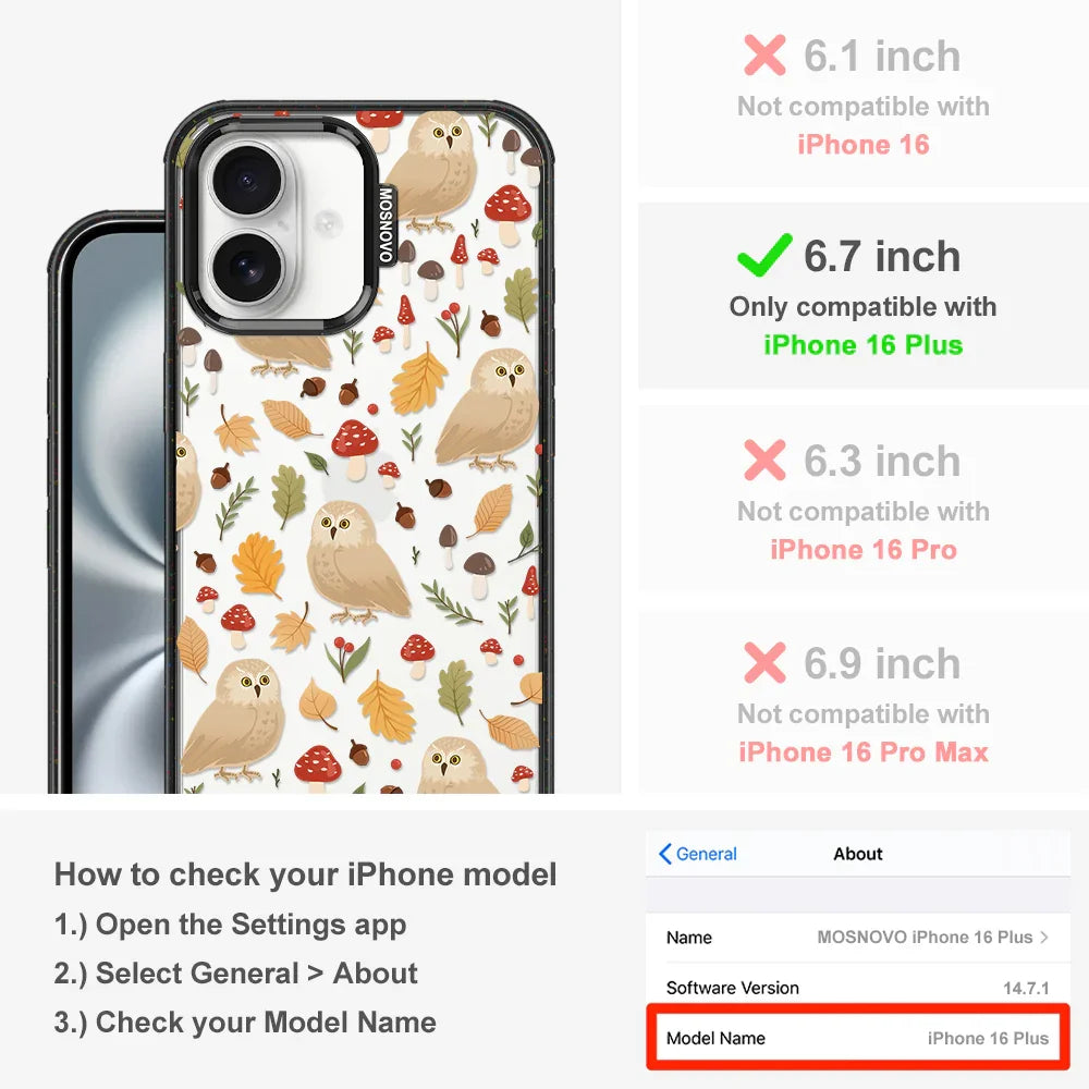 Autumn Owl Phone Case - iPhone 16 Plus Case Clear Black ShockStone