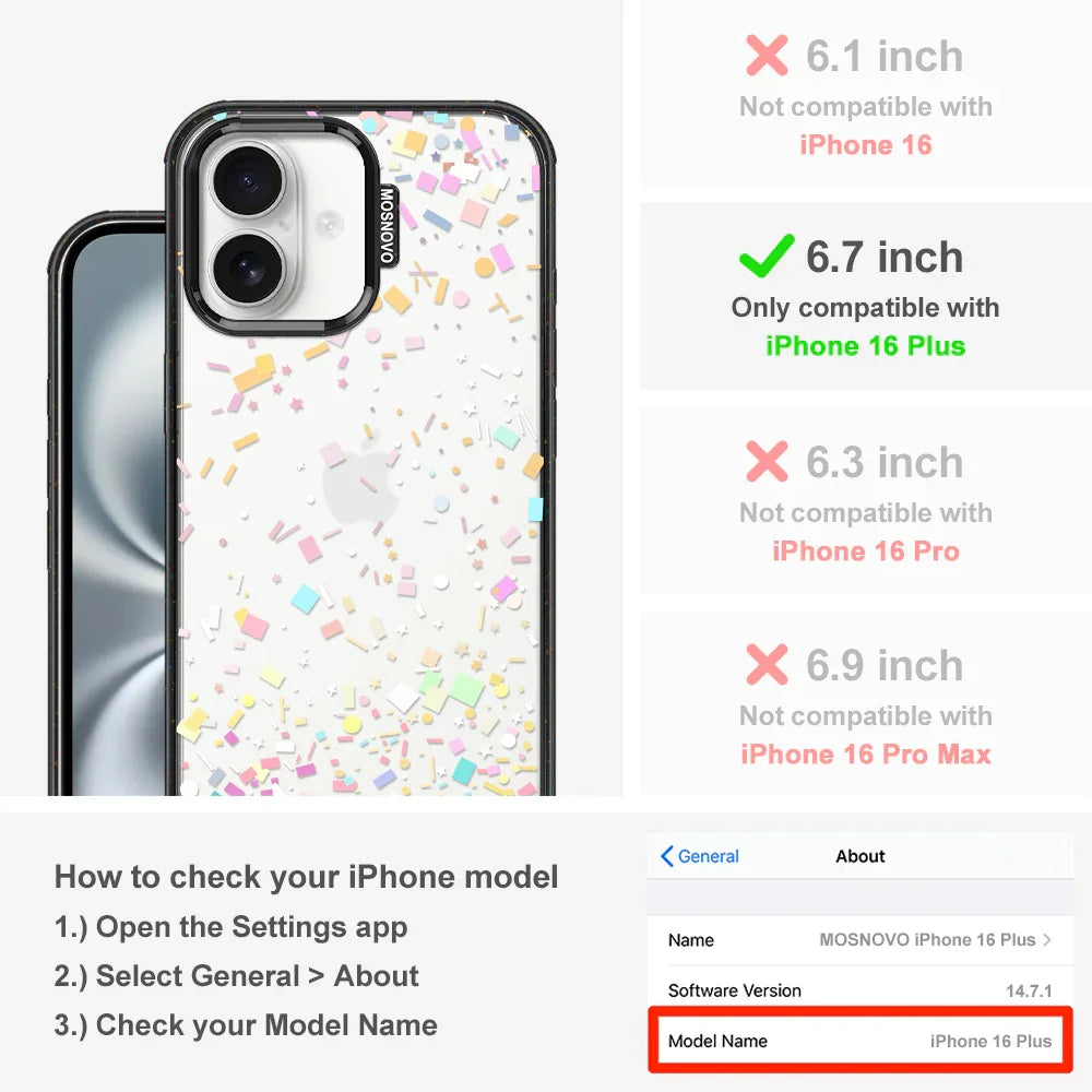 Confetti Phone Case - iPhone 16 Plus Case Clear Black ShockStone