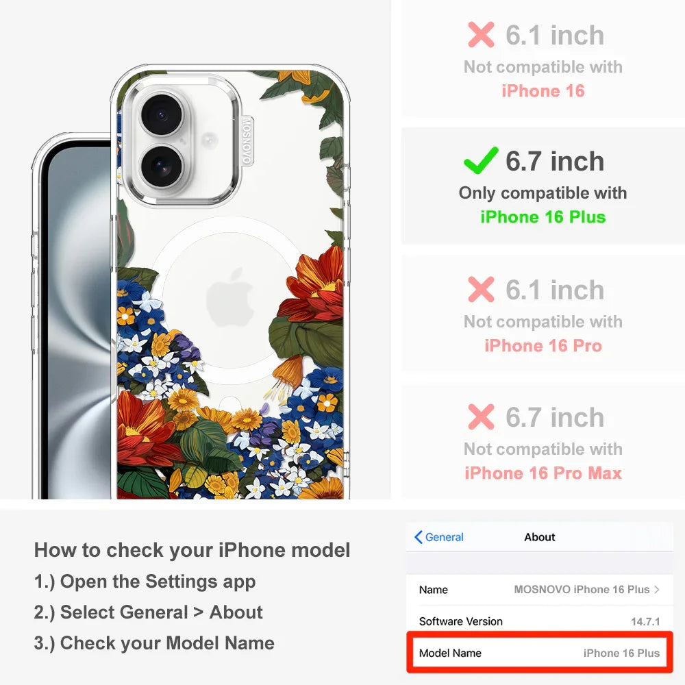 Floral Garden Phone Case - iPhone 16 Plus Case Clear With MagSafe