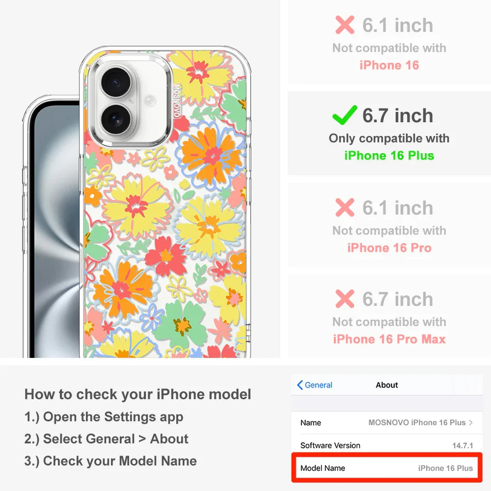 Retro Boho Hippie Flowers Phone Case - iPhone 16 Plus Case Clear