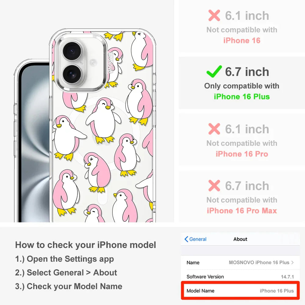 Pink Penguins Phone Case - iPhone 16 Plus Case Clear With MagSafe