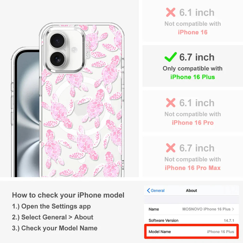 Pink Turtle Phone Case - iPhone 16 Plus Case Clear With MagSafe