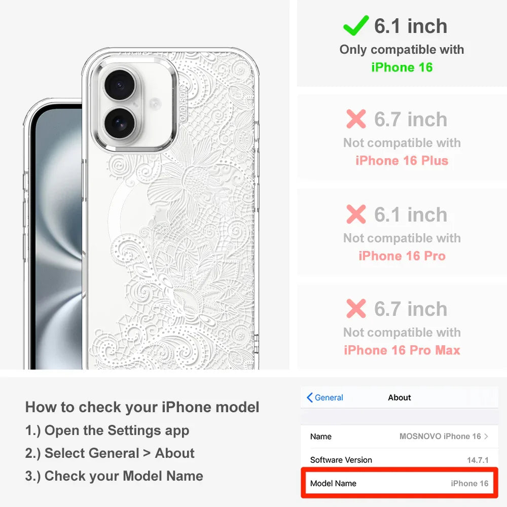 Lacy White Flower Phone Case - iPhone 16 Case Clear With MagSafe
