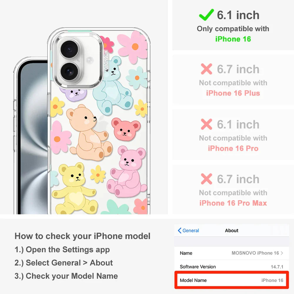 Cute Teddy Bear Phone Case - iPhone 16 Case MOSNOVO Cute Teddy Bear Phone Case - iPhone 16 Case MOSNOVO