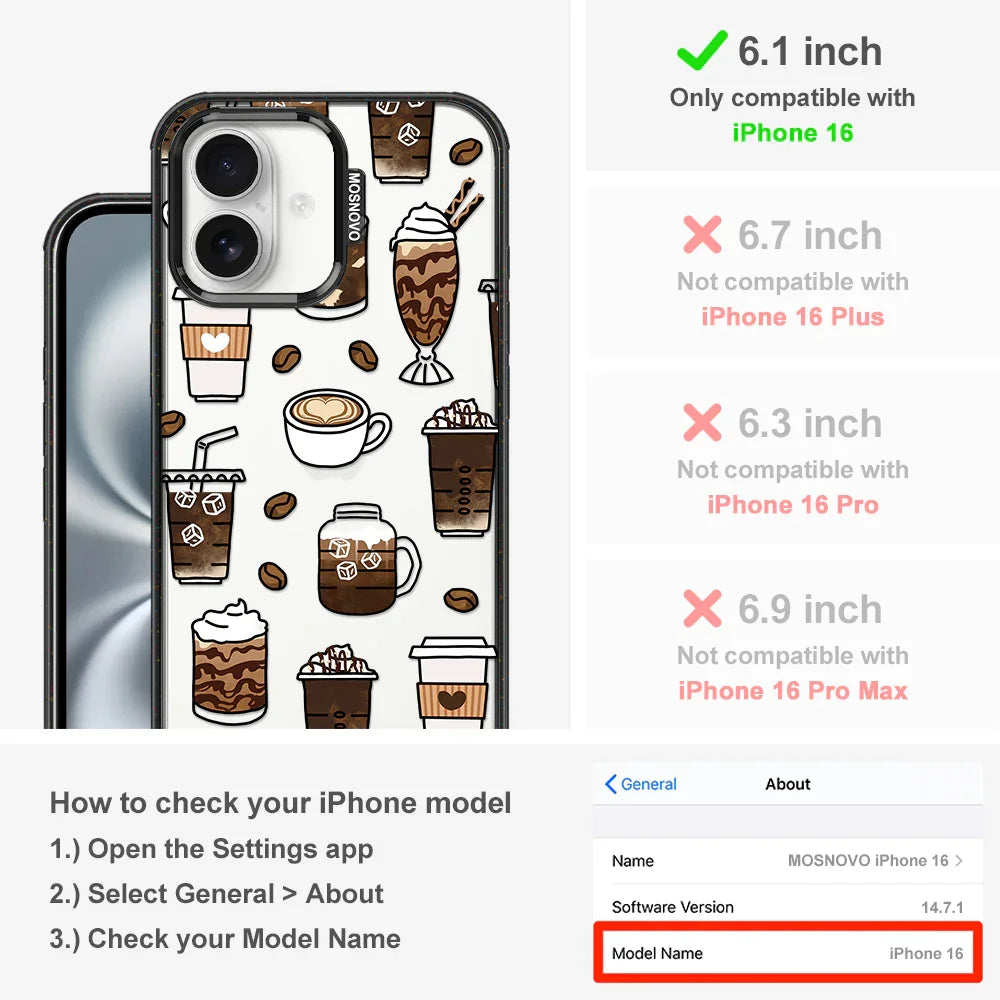 Coffee Phone Case - iPhone 16 Case Clear Black ShockStone