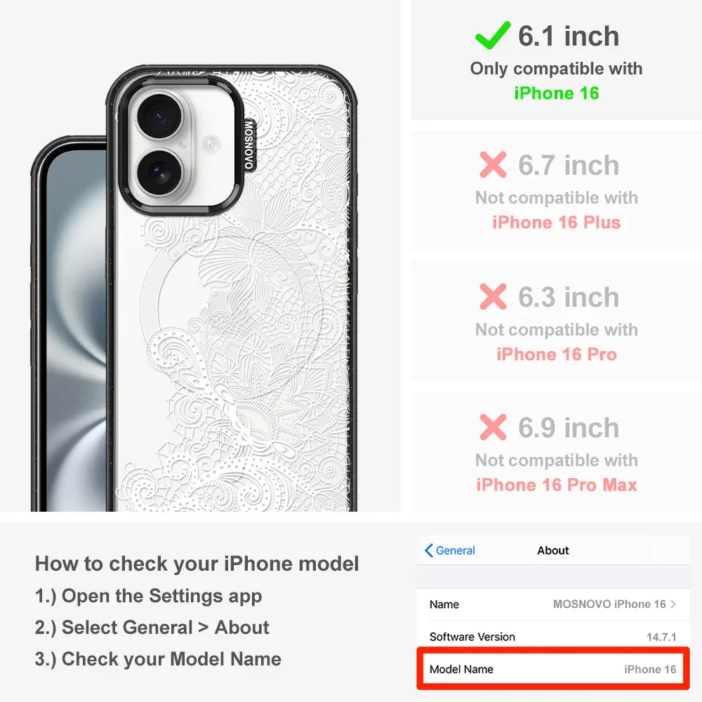 Lacy White Flower Phone Case - iPhone 16 Case Clear Black ShockStone With MagSafe
