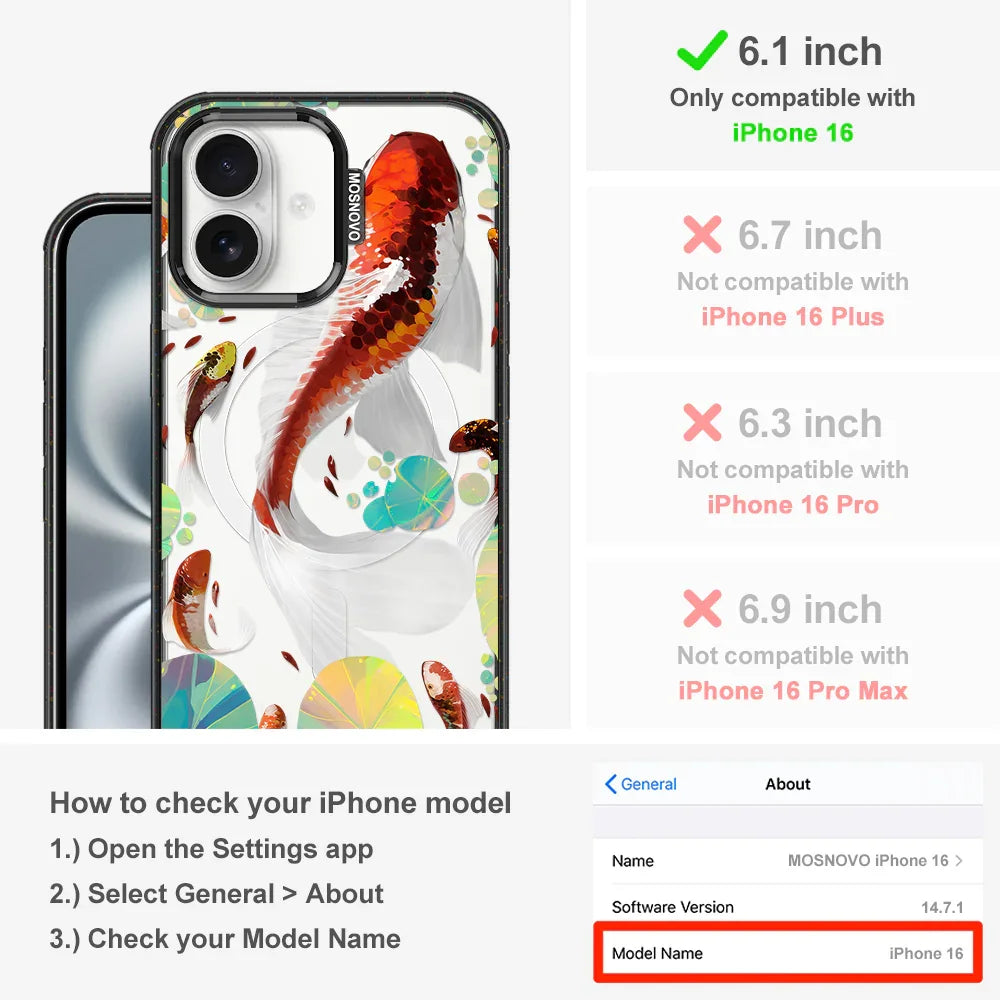 Koi Art Phone Case - iPhone 16 Case Clear Black ShockStone With MagSafe