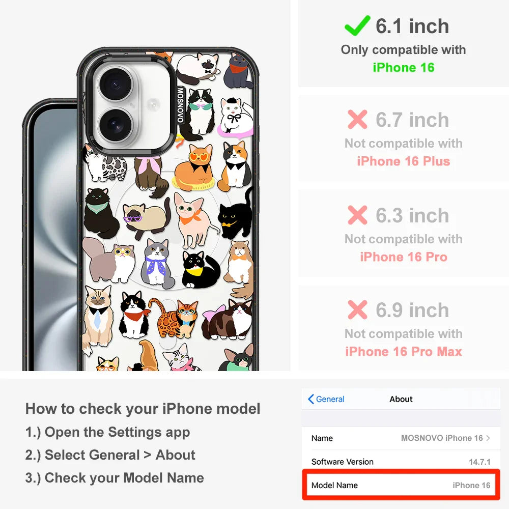 Cute Cat Phone Case - iPhone 16 Case Clear Black ShockStone With MagSafe