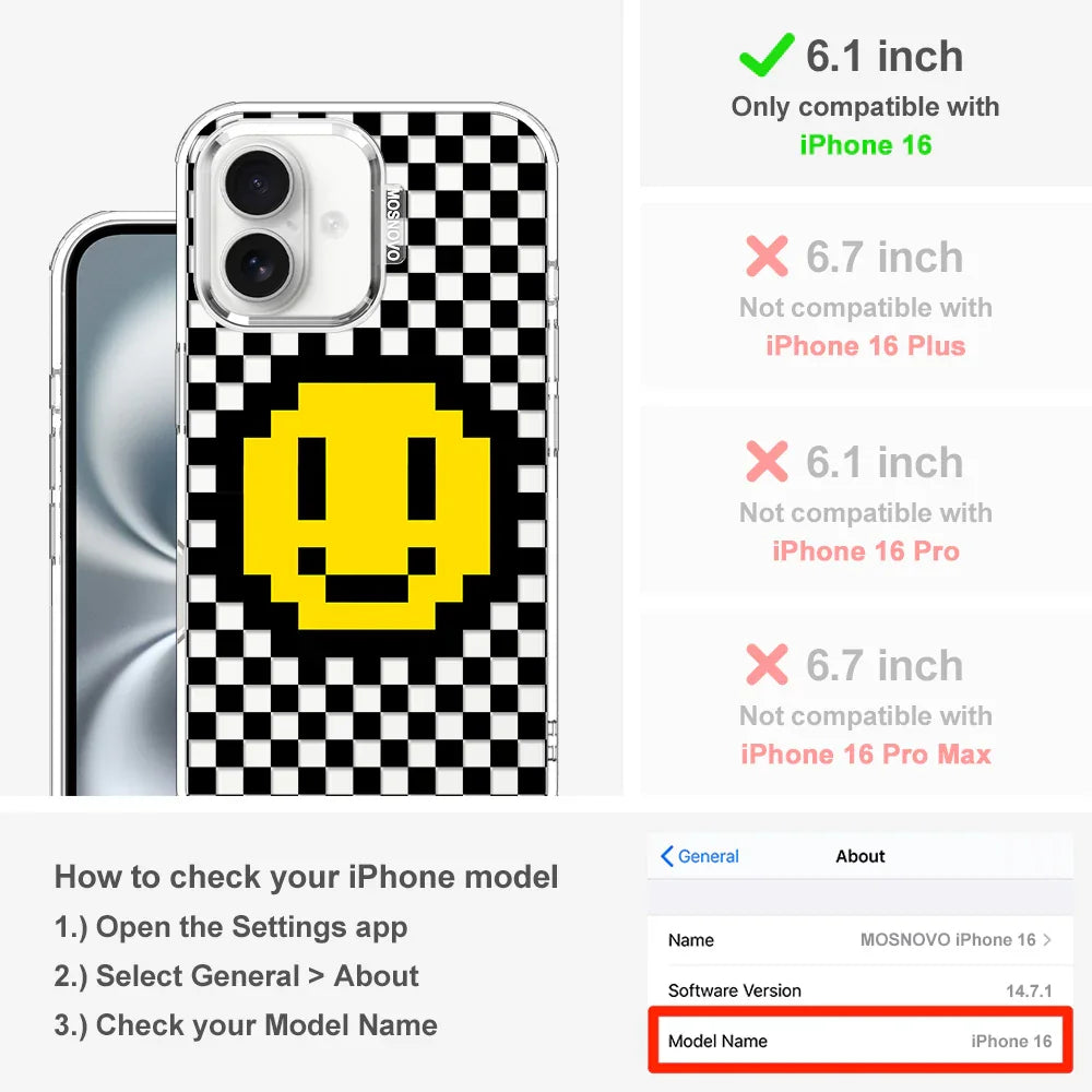 Smile Checkered Phone Case - iPhone 16 Case Clear