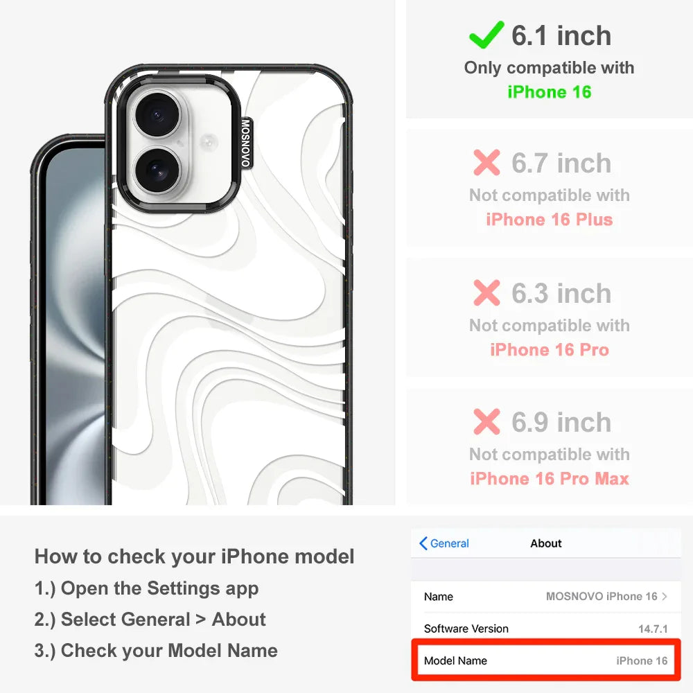 White Swirl Phone Case - iPhone 16 Case Clear Black ShockStone